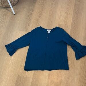 Stylish Blue Blouse with Ruffle Sleeves EUC